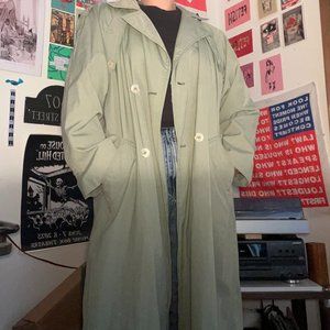 Vintage Kent Street Sage Green Double Breasted Trench Coat Vintage 80s